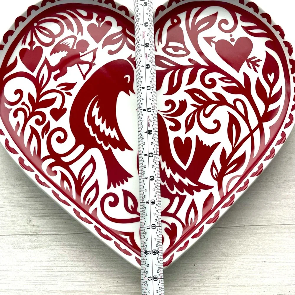 CRATE & BARREL KATE FORRESTER LOVE BIRDS Heart Plate CERAMIC 14” Valentine’s Day